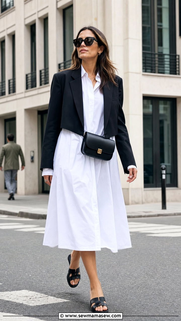 Oversized shirt dress with tailored blazer - 25 Shirt dress outfit ideas with a blazer