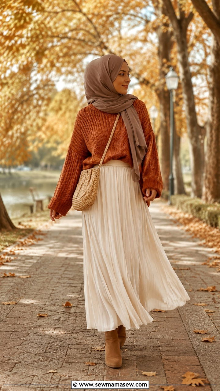 Oversized sweater and maxi skirt with hijab - 25 outfit ideas for hijab women