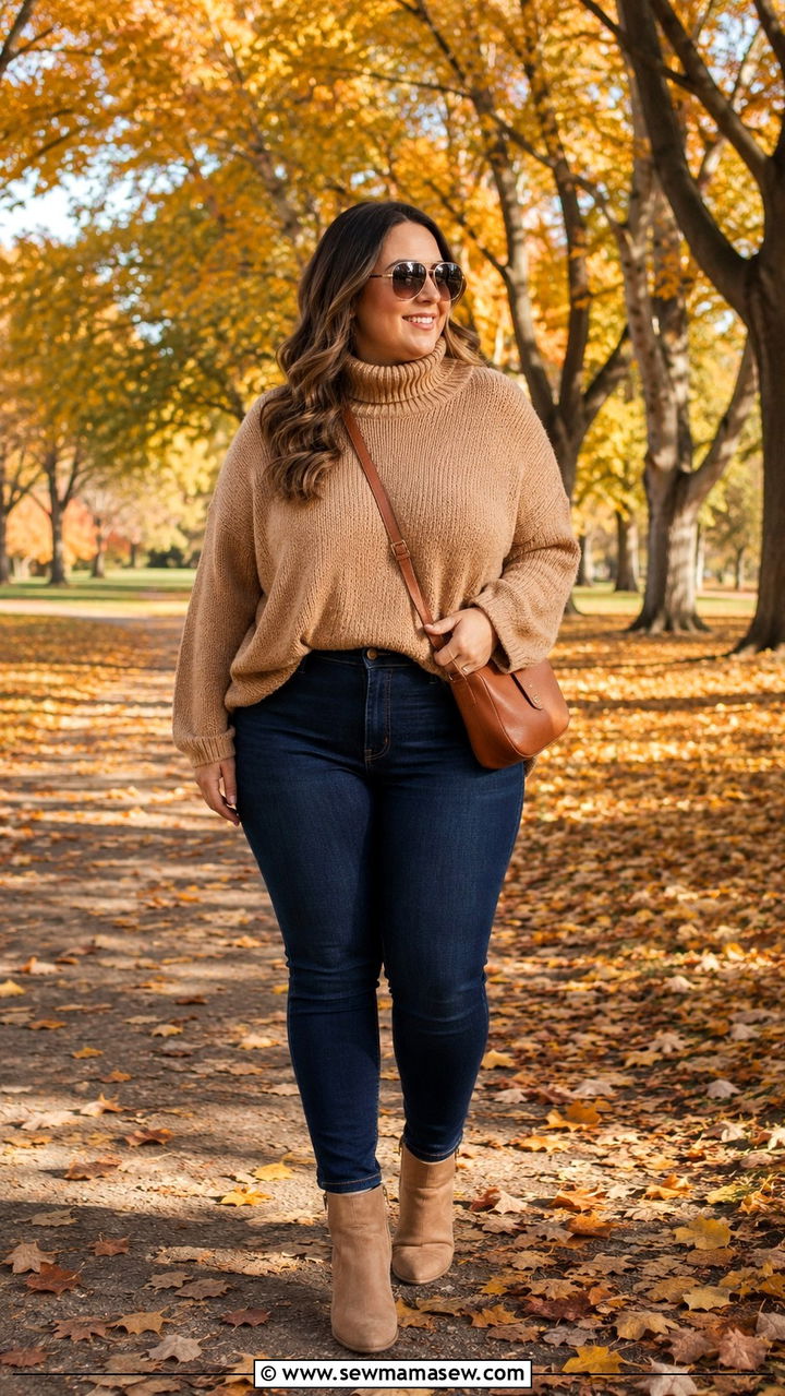 Oversized sweater and skinny jeans fall mom outfit - 30 Plus size outfit ideas for moms