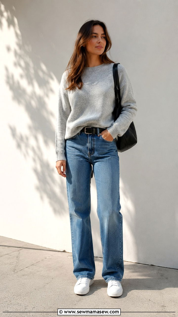 Oversized sweater and straight leg jeans outfit - 30 Straight leg jeans outfit ideas with a sweater
