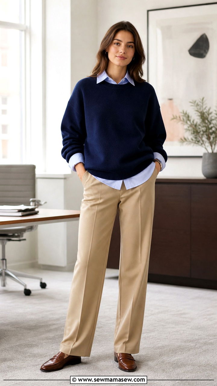 Oversized sweater layered over a collared shirt outfit - 40 Oversized sweater outfit ideas