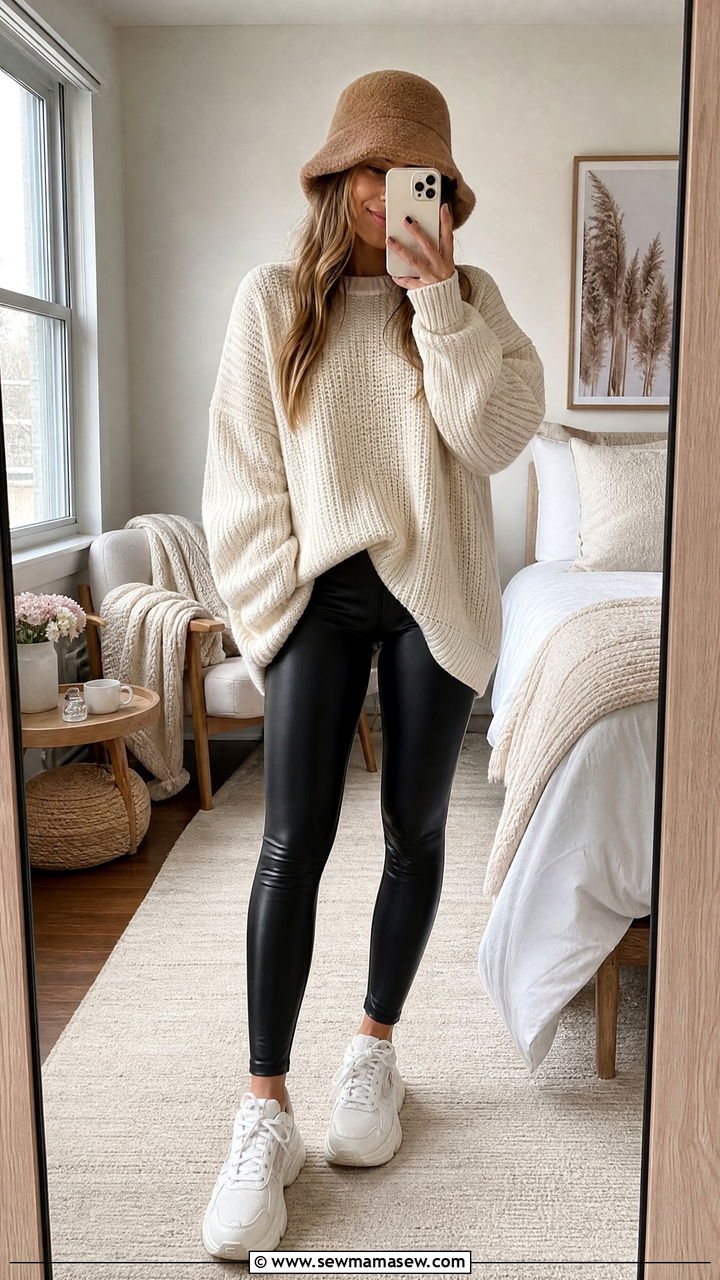 Oversized sweater leggings and bucket hat outfit - 25 How to style a bucket hat