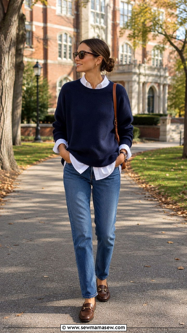 Oversized sweater with a button down shirt layered underneath - 30 Spring outfits with oversized sweater