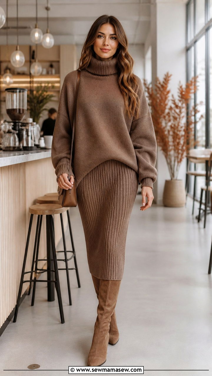 Oversized sweater with a knit midi skirt outfit - 40 Oversized sweater outfit ideas