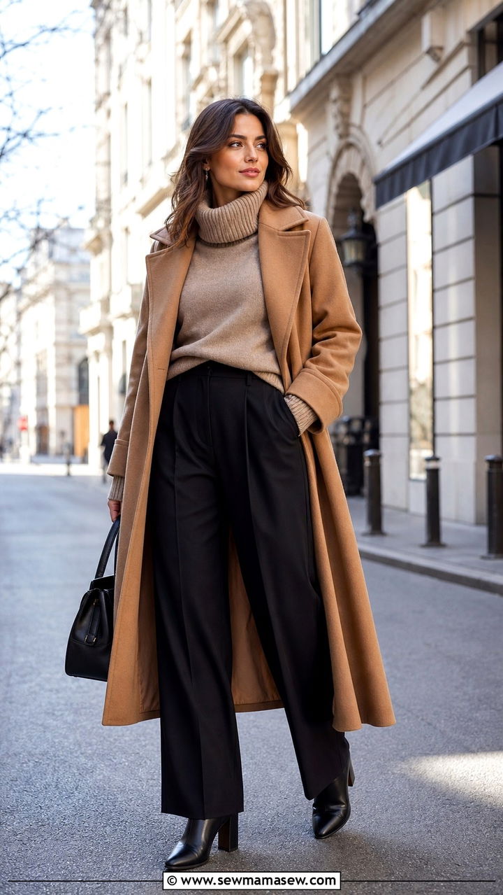 Oversized sweater with a long wool coat outfit - 40 Oversized sweater outfit ideas