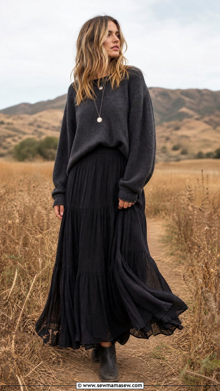 Oversized sweater with a maxi skirt outfit - 40 Oversized sweater outfit ideas
