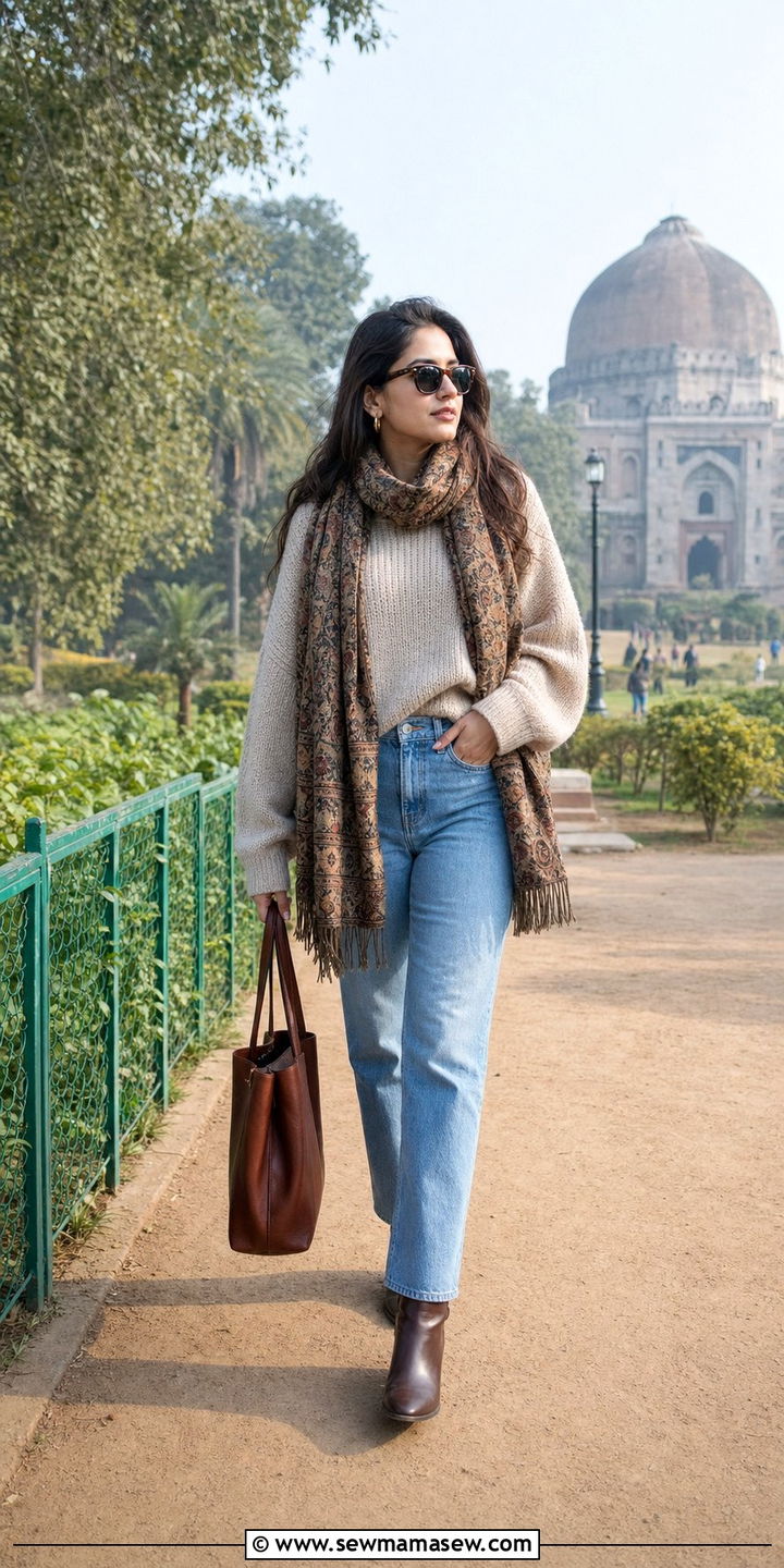 Oversized sweater with denim and ankle boots - 25 Delhi outfit ideas