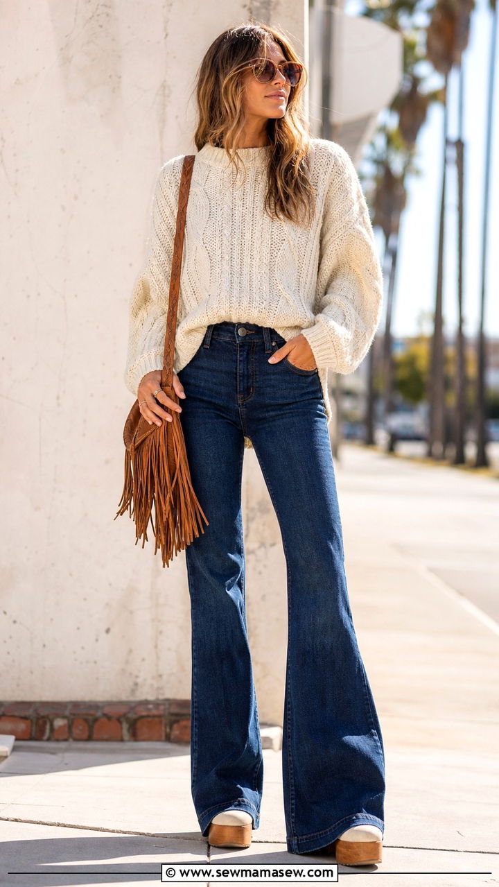 Oversized sweater with flared jeans outfit - 40 Oversized sweater outfit ideas