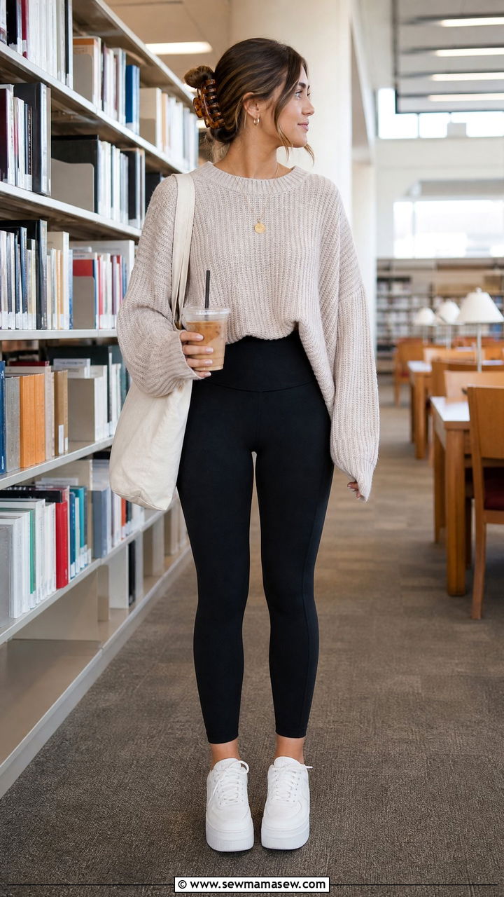 Oversized sweater with leggings - 30 College study session outfit ideas