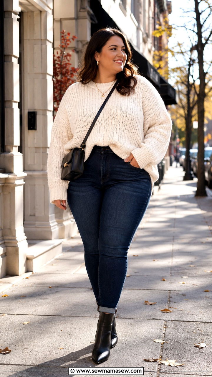 Oversized sweater with skinny jeans outfit - 30 Sweater outfit ideas plus size
