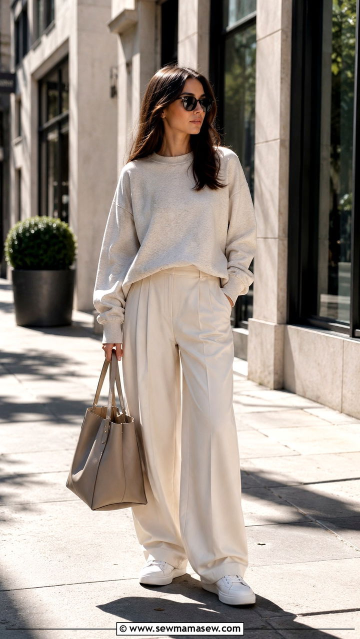 Oversized sweatshirt with wide leg trousers - 30 Spring outfits with sweatshirt
