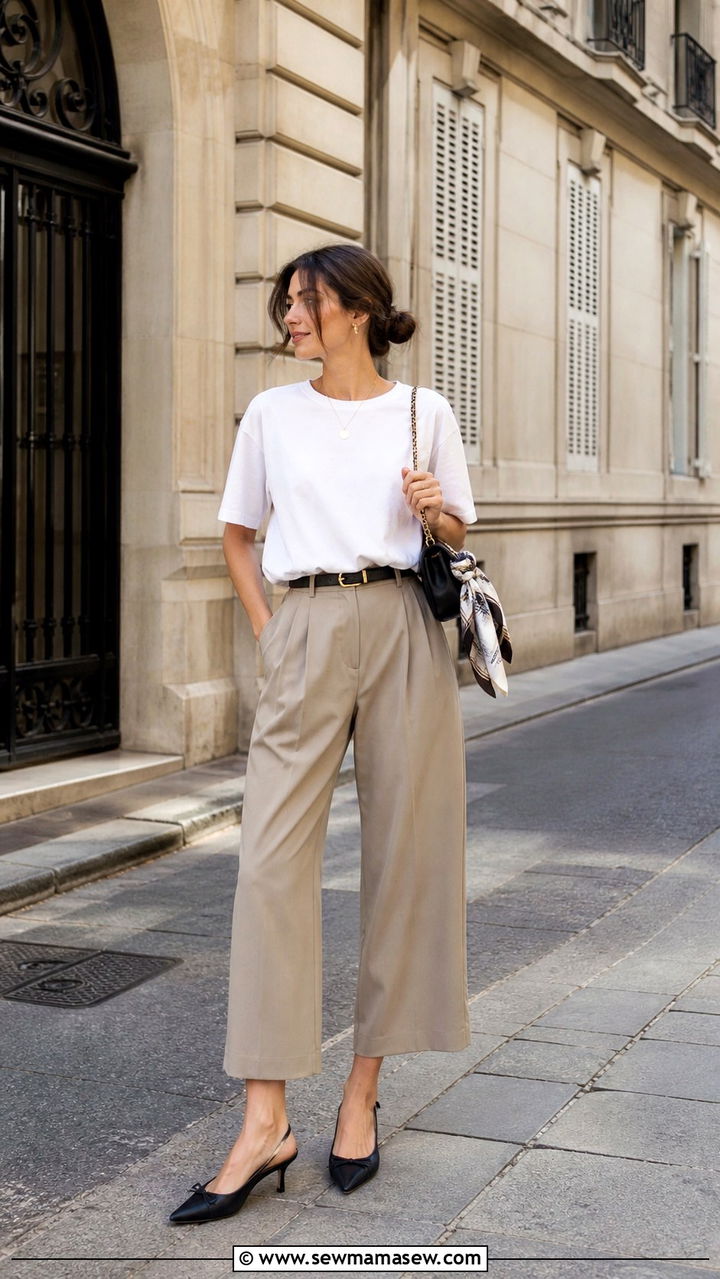 Oversized tee with cropped wide leg pants and kitten heels - 40 Oversized t-shirt outfit ideas