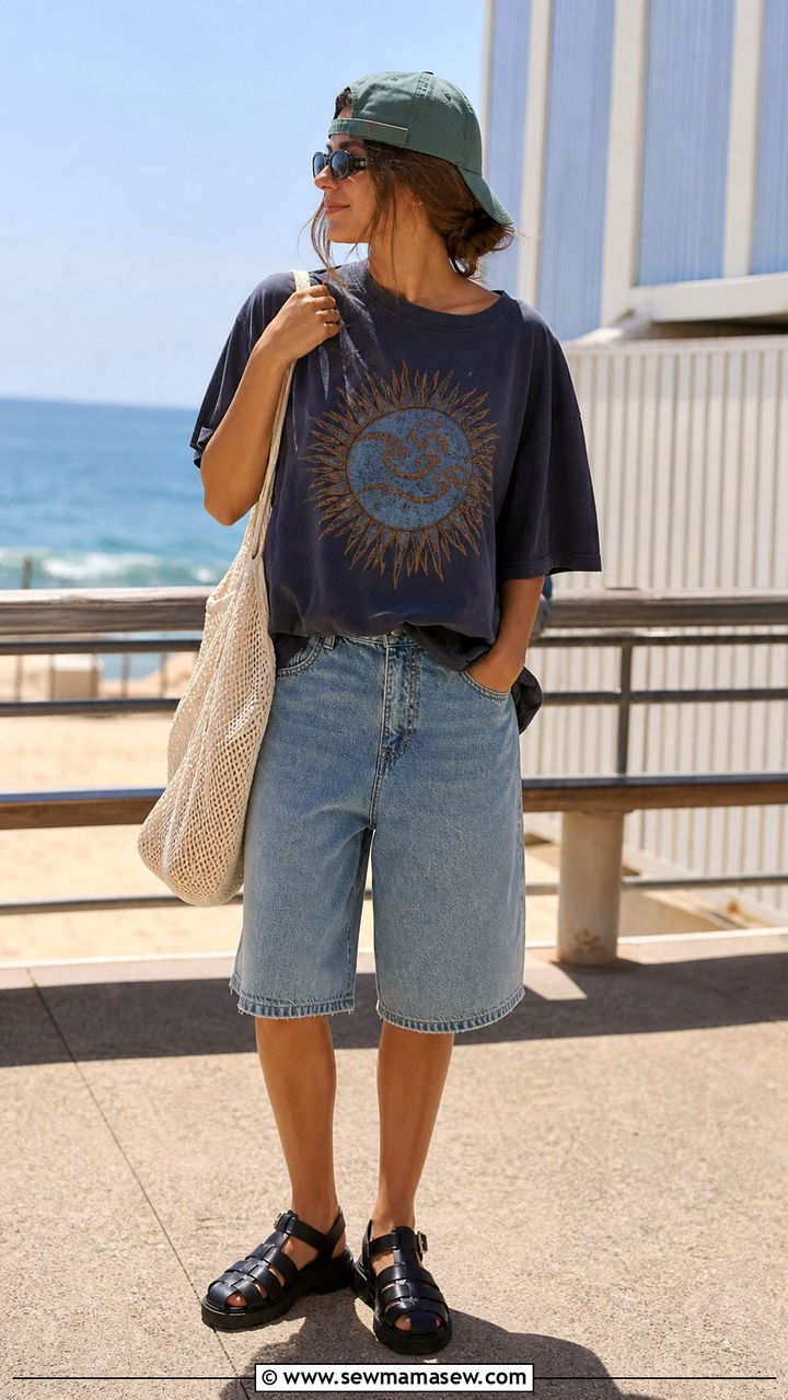 Oversized tee with parachute pants and chunky dad sneakers - 40 Oversized t-shirt outfit ideas