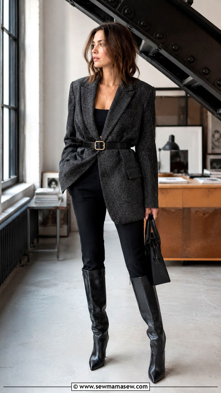 Oversized tweed blazer work outfit - 30 Tweed blazer outfit ideas for work