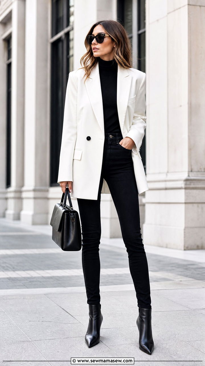 Oversized white blazer with black skinny jeans - 25 chic oversized blazer outfit ideas