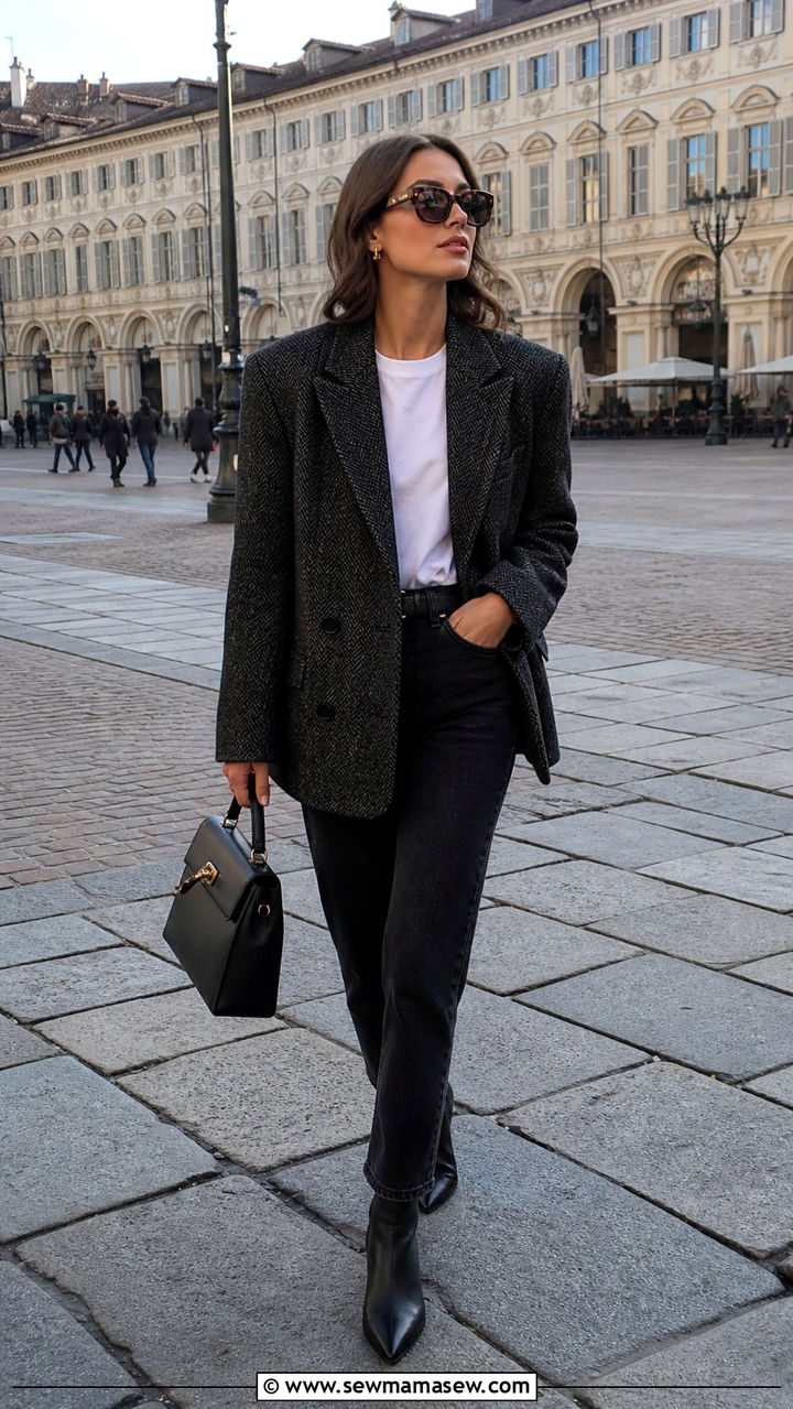 Oversized wool blazer with straight leg jeans - 40 Italy outfits