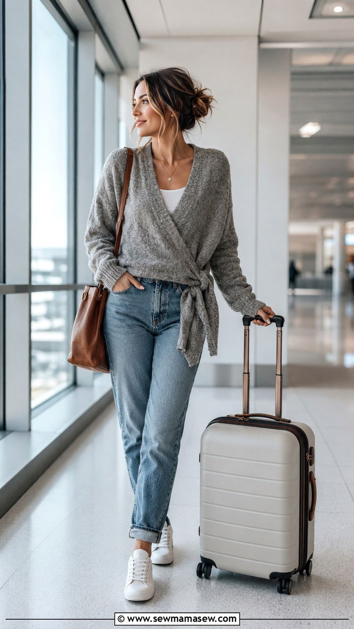 Oversized wrap cardigan with mom jeans and low profile sneakers - 30 Mom jeans outfit ideas with a cardigan
