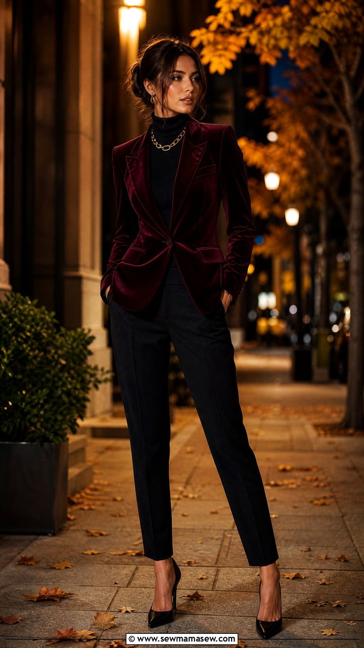 Oxblood Velvet Glamoratti Blazer Outfit - 30 glamoratti outfits inspo