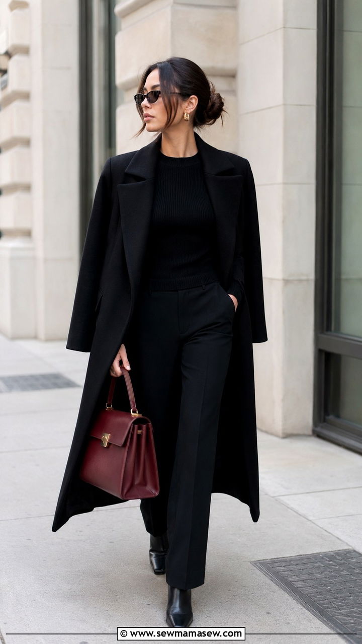 Oxblood handbag as the focal point - 25 Oxblood outfit ideas