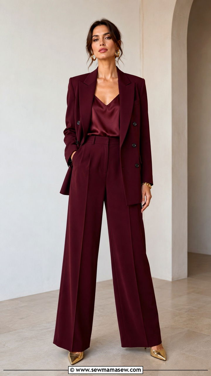 Oxblood monochrome pantsuit - 25 Oxblood outfit ideas