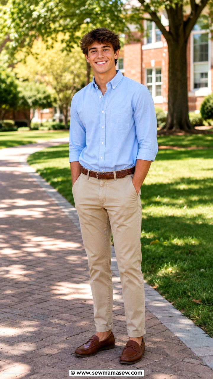 Oxford Button Down with Chinos and Penny Loafers - 30 Senior photo outfit ideas for guys