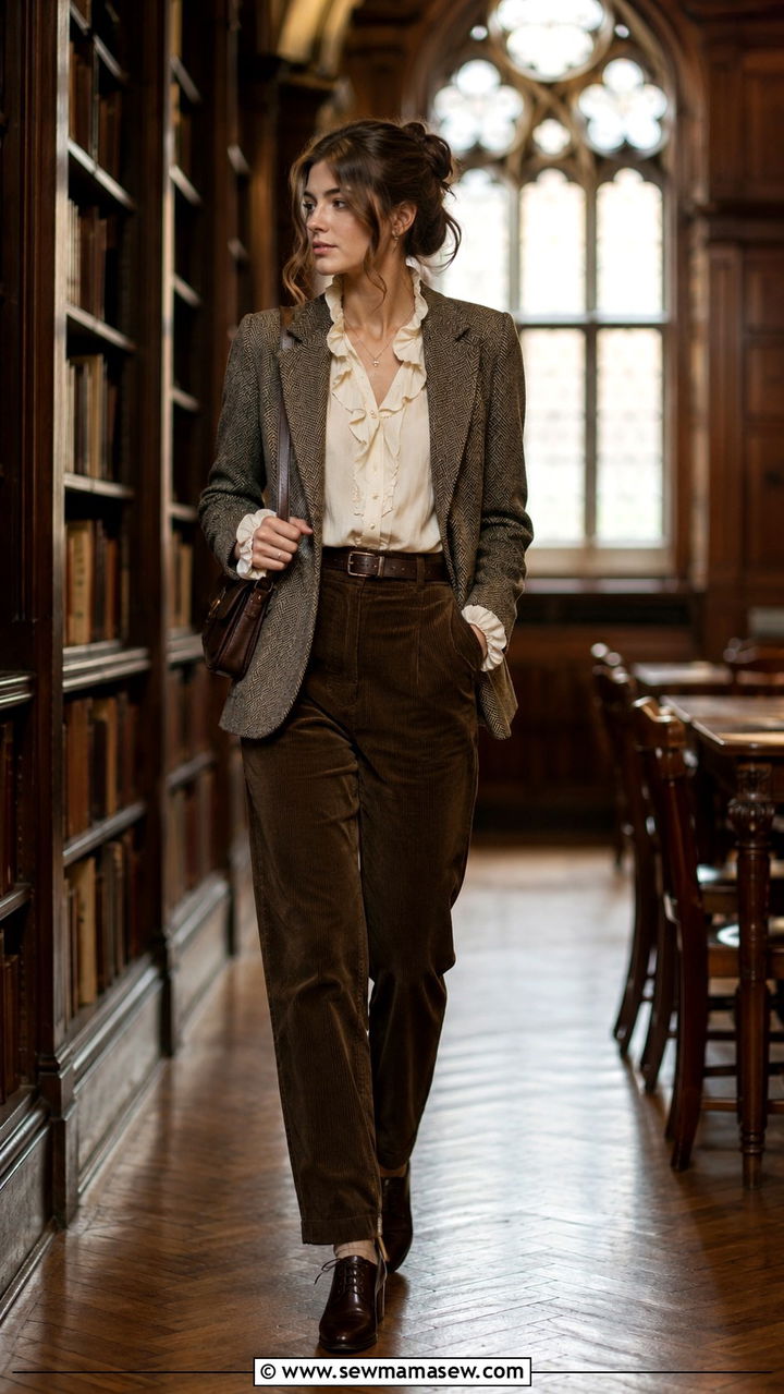 Oxford Heels and Corduroy Trousers - 30 Romantic academia outfit ideas