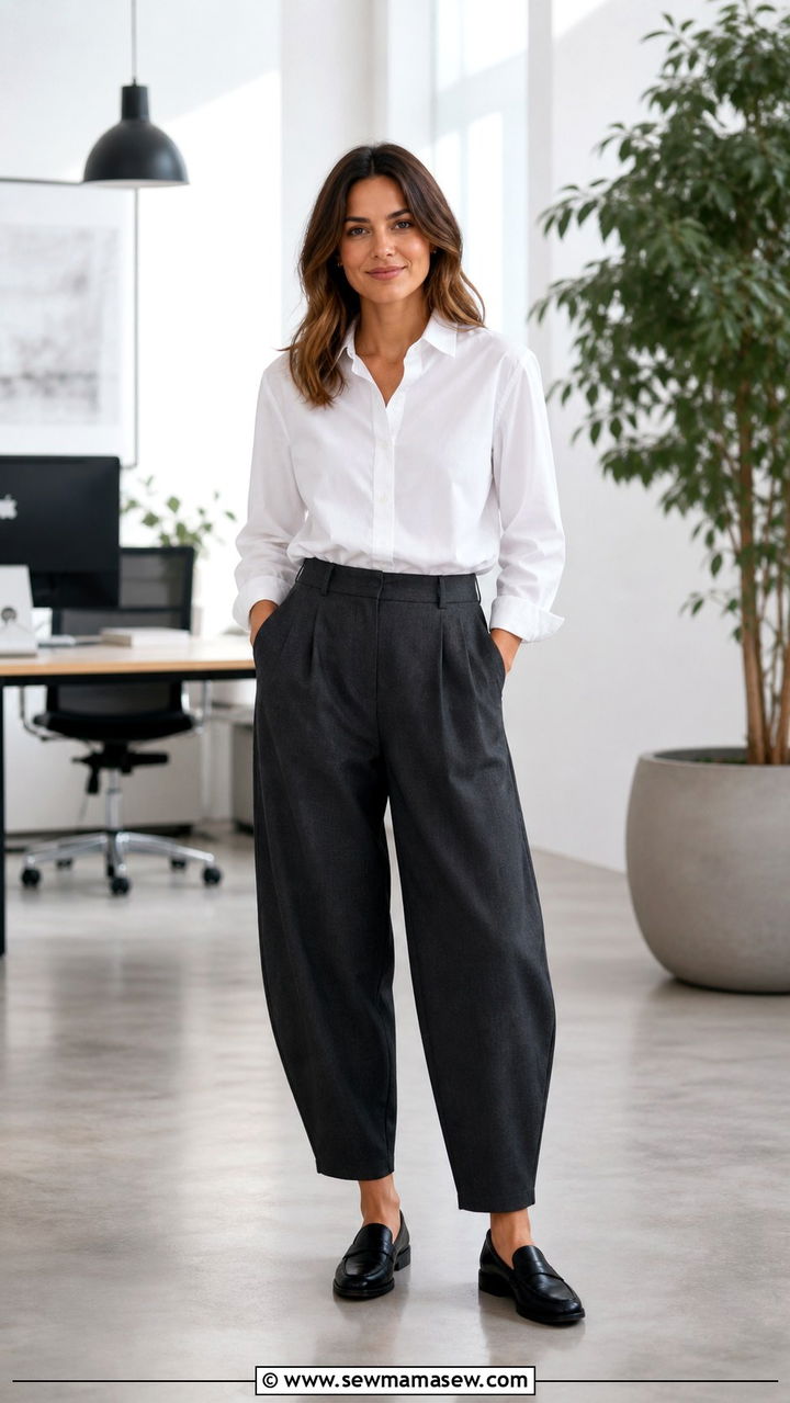 Oxford Shirt With Barrel Leg Trousers - 40 Casual office outfit ideas