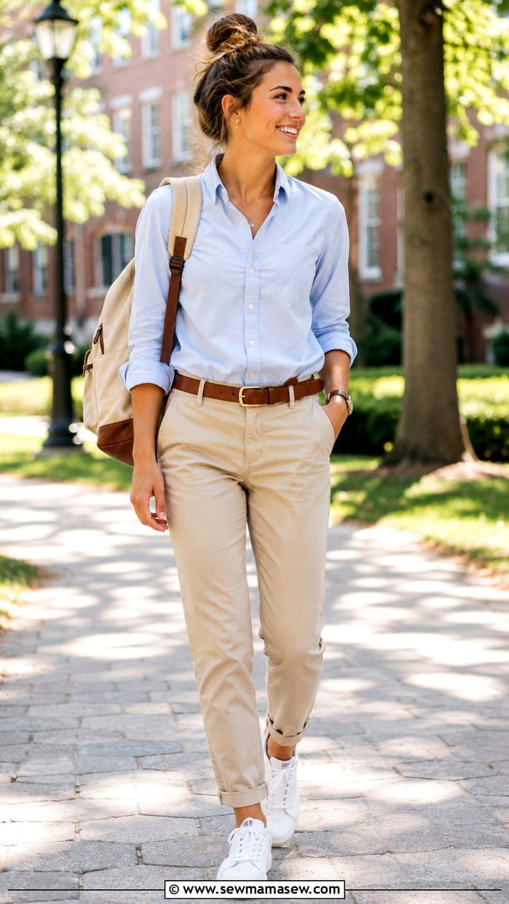 Oxford Shirt With Khaki Chinos And Clean Sneakers - 20 College outfit ideas preppy 2026