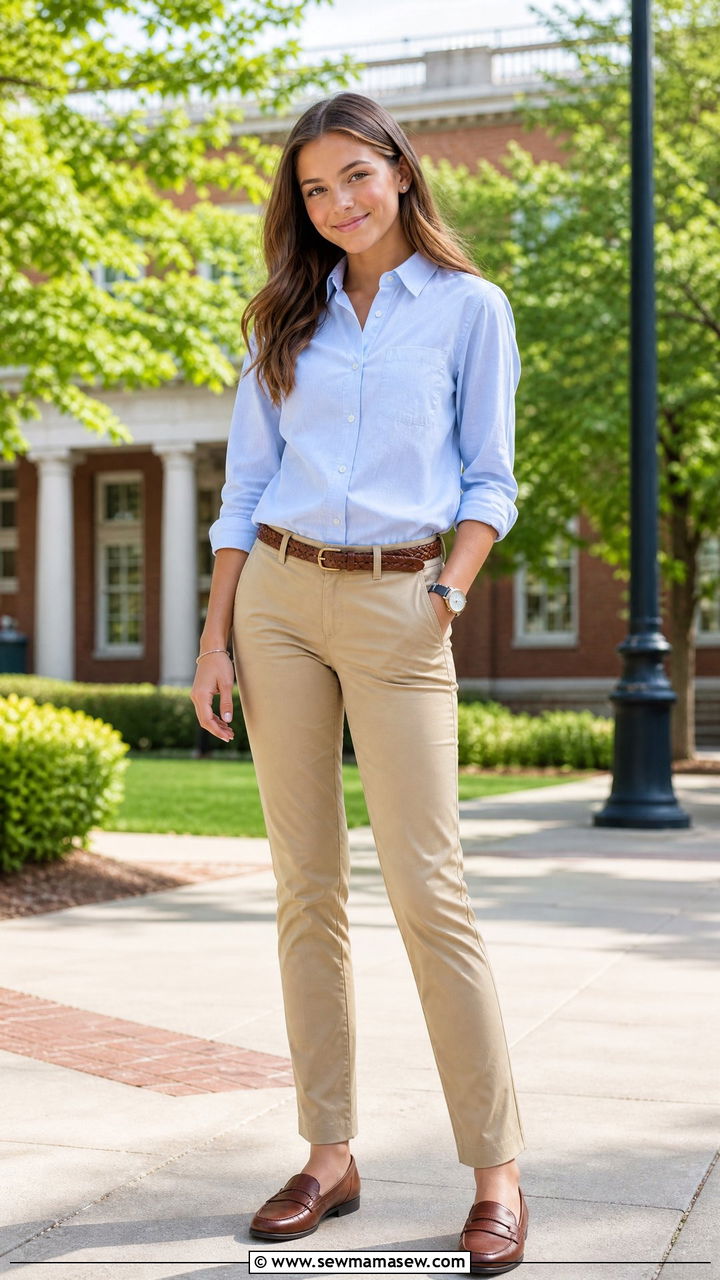 Oxford Shirt With Khaki Pants - 25 Preppy outfit ideas for teens