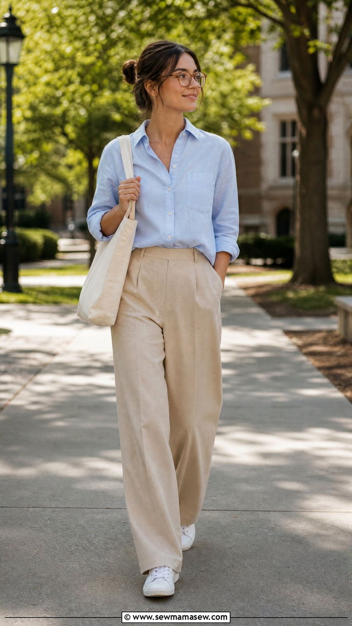 Oxford Shirt With Wide Leg Trousers - 35 librarian core outfits