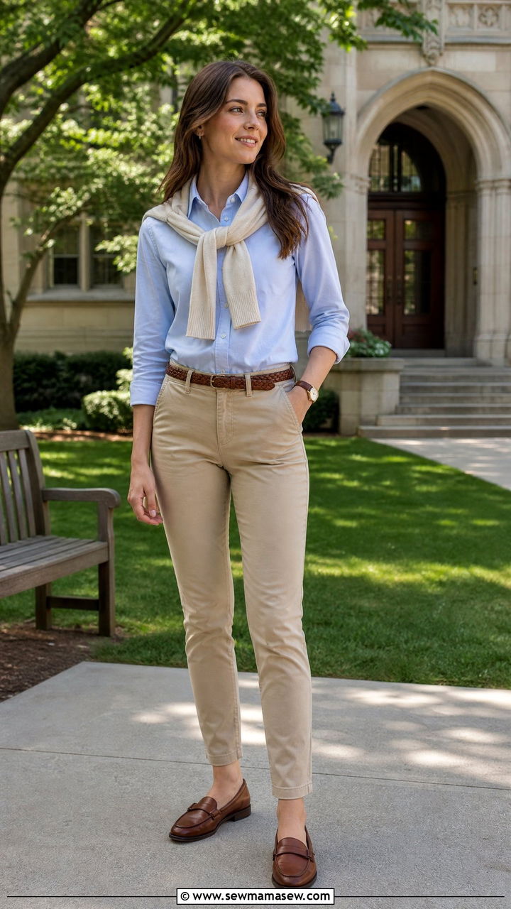 Oxford shirt and khaki chinos outfit - 35 Modern preppy outfit ideas
