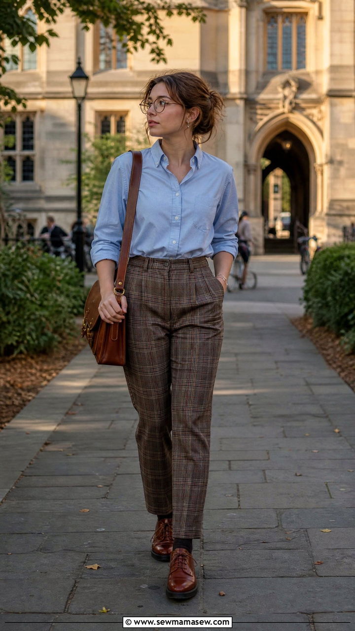 Oxford shirt and plaid trousers light academia outfit - 25 Light academia outfit ideas 2026