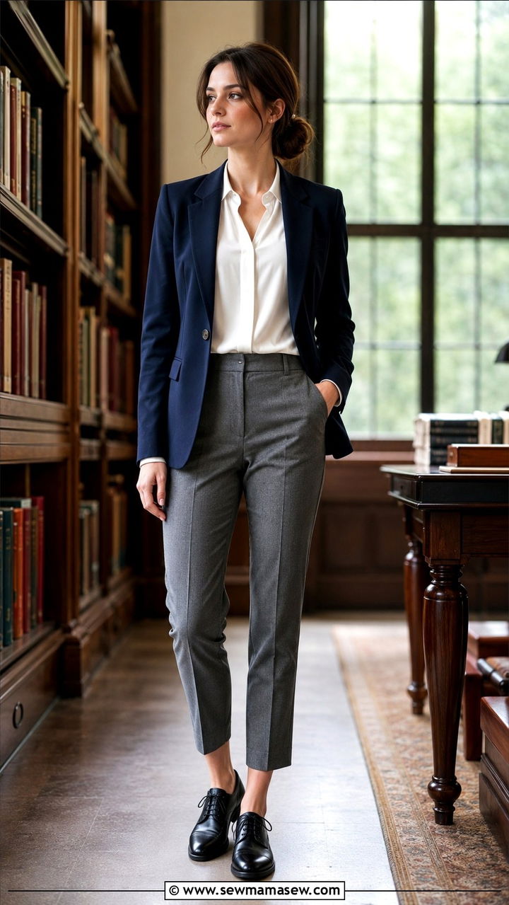 Oxford shoes with blazer and cropped trousers outfit - 30 librarian core outfits for women