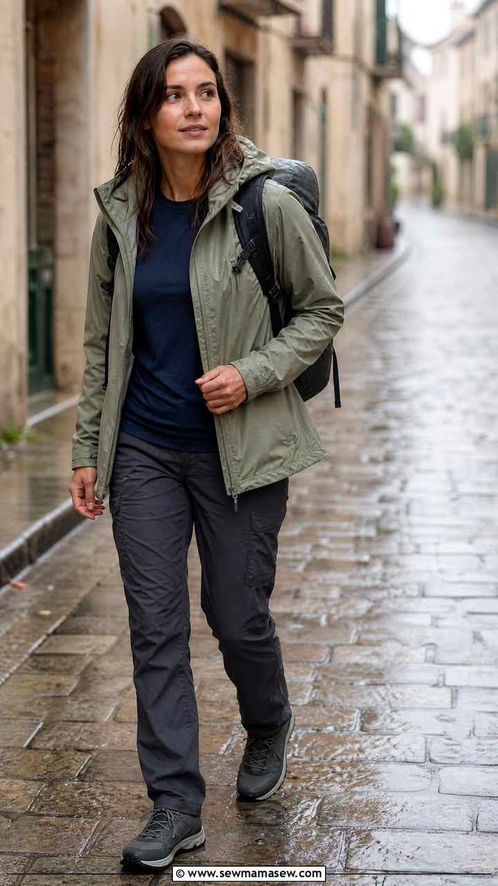 Packable Rain Jacket And Cargo Pants Outfit - 25 Carry on only outfit ideas