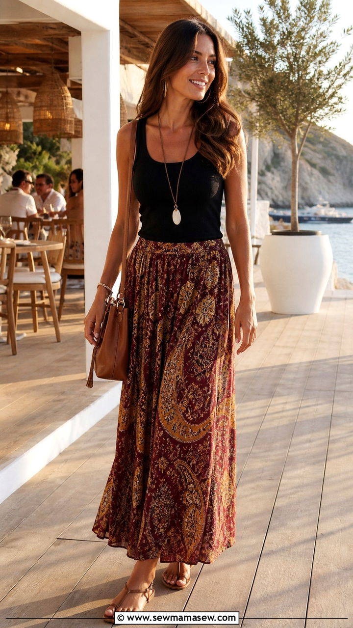 Paisley Print Maxi Skirt Boho Chic Outfit - 40 boho chic outfit ideas