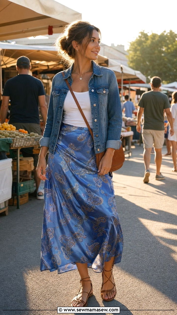 Paisley Print Slip Skirt and White Tank Outfit - 25 Summer outfits for 20 year old woman