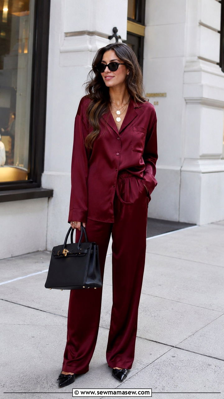 Pajama Set Styled for Outside Outfit - 30 Loungewear outfit ideas errands