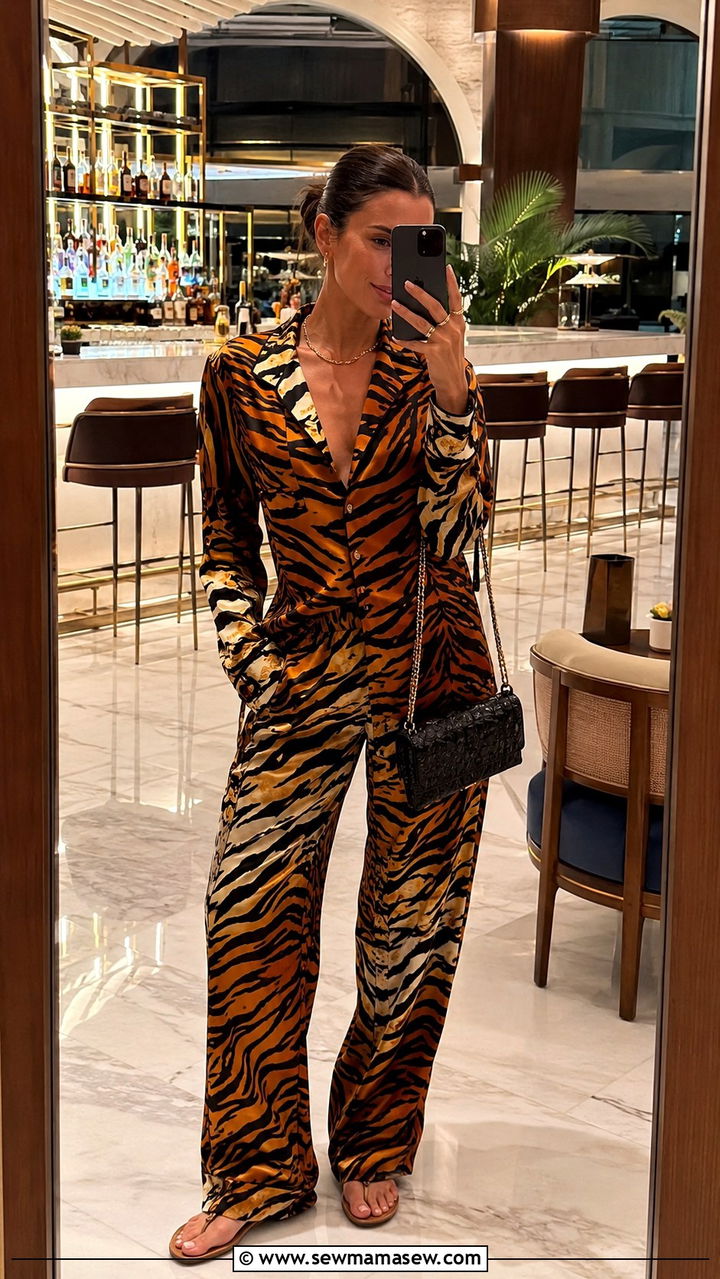 Pajama Style Silk Matching Set for Evening - 30 Resort wear outfit ideas 2026
