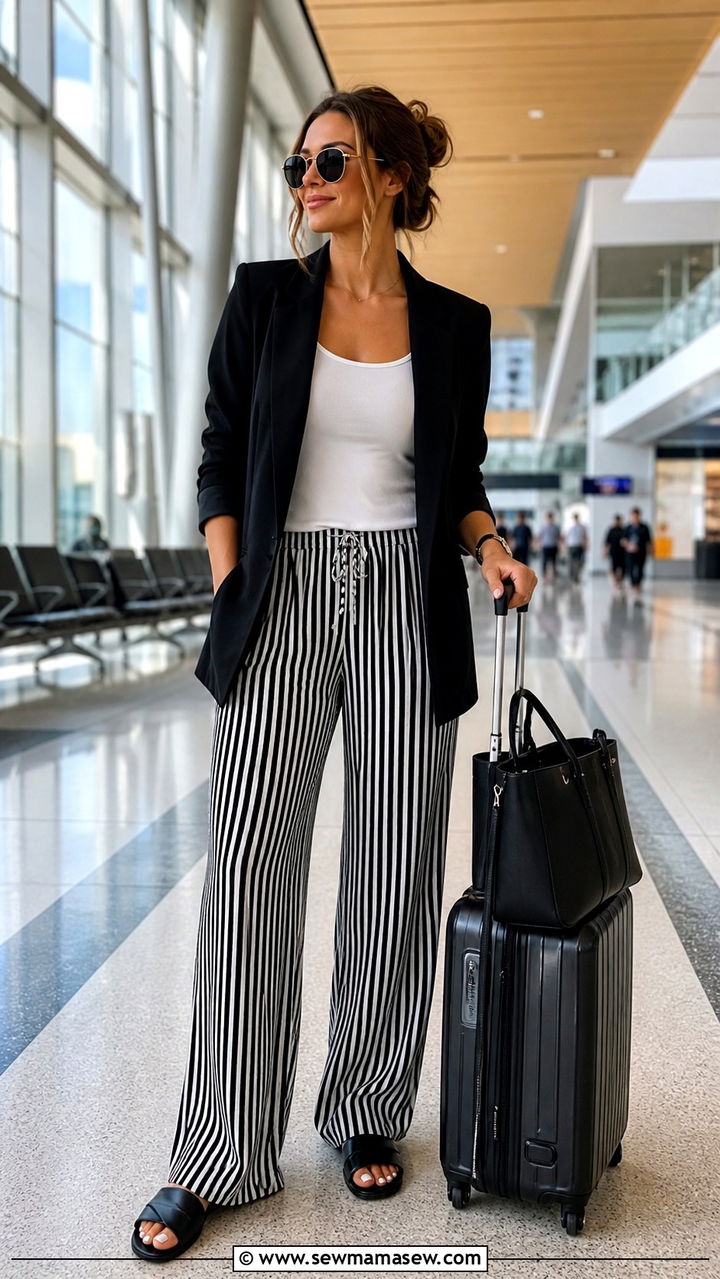 Pajama Style Trousers and Tank Outfit - 40 Summer airport outfits