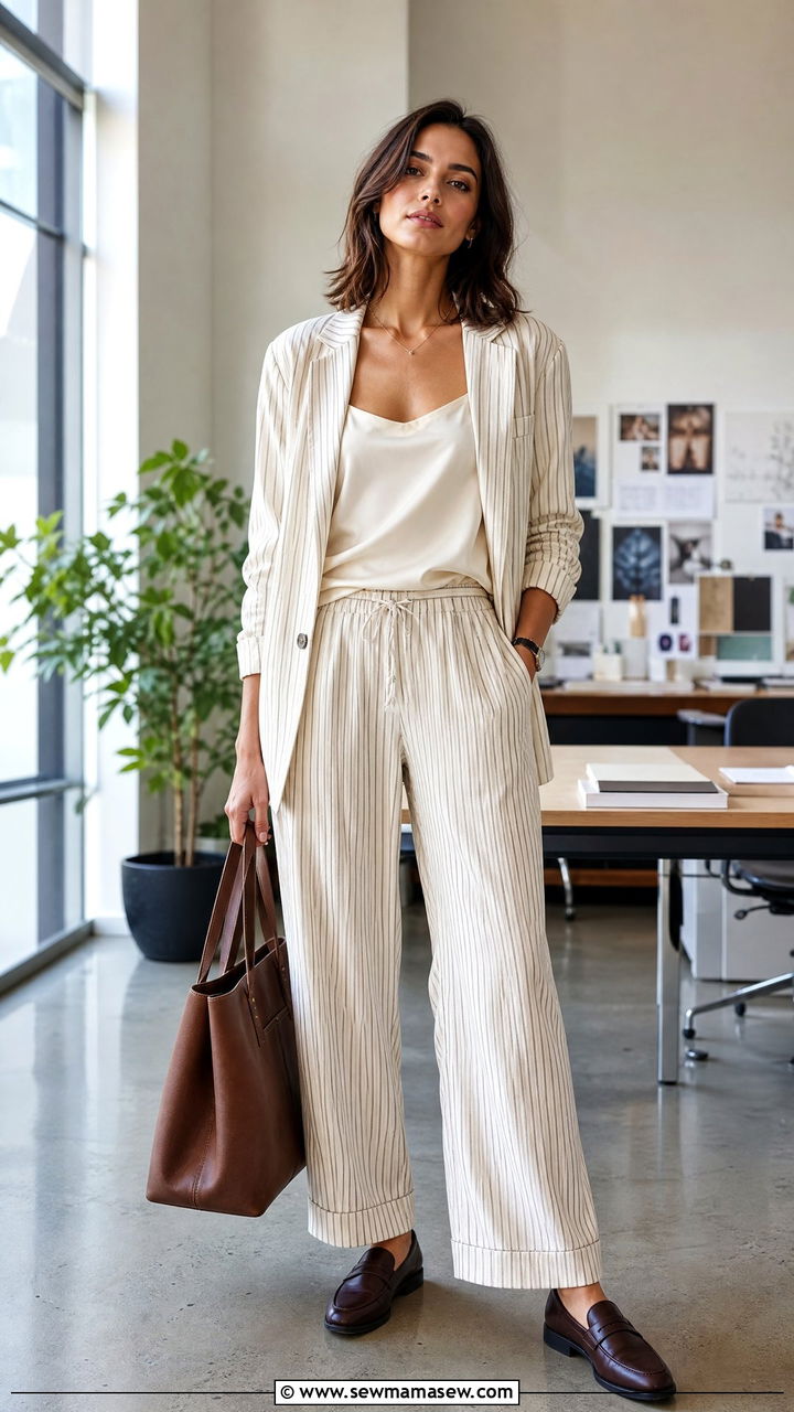 Pajama suit with loafers - 30 Summer pajama outfit ideas