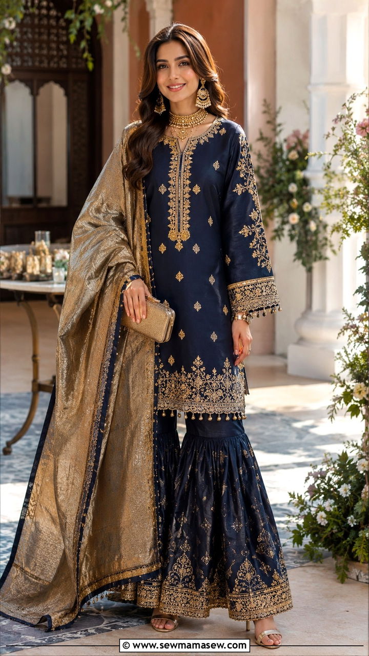 Pakistani Baraat jacquard gharara - 25 Wedding guest outfit ideas Pakistani wedding