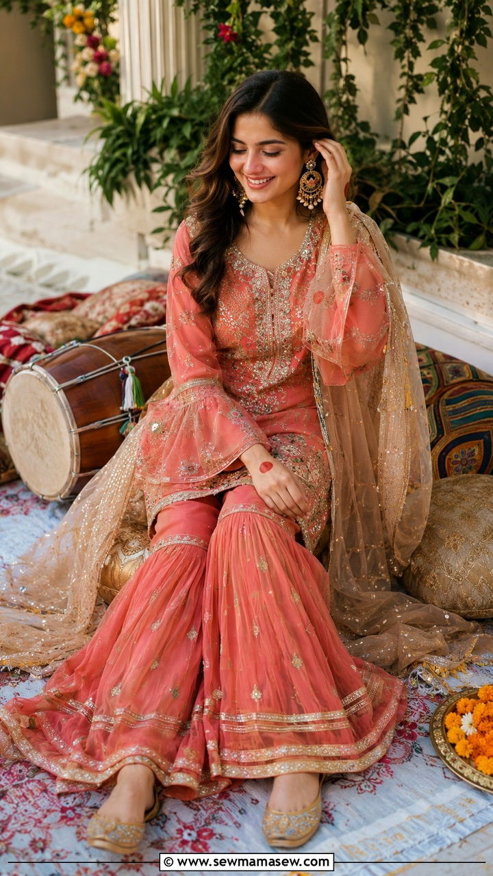Pakistani Dholki short sharara outfit - 25 Wedding guest outfit ideas Pakistani wedding