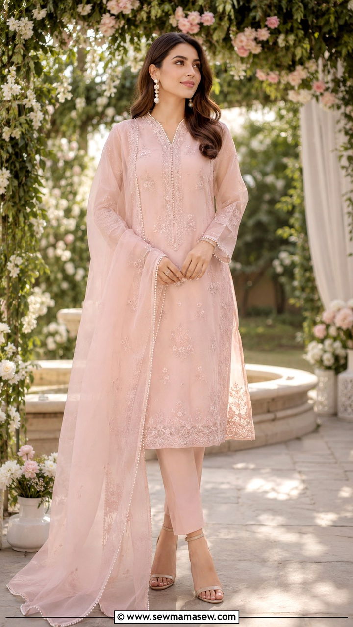 Pakistani Nikkah pastel organza suit - 25 Wedding guest outfit ideas Pakistani wedding