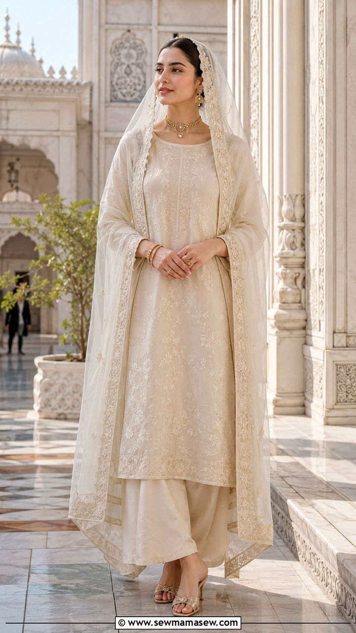 Pakistani Nikkah silk suit with dupatta - 25 Wedding guest outfit ideas Pakistani wedding