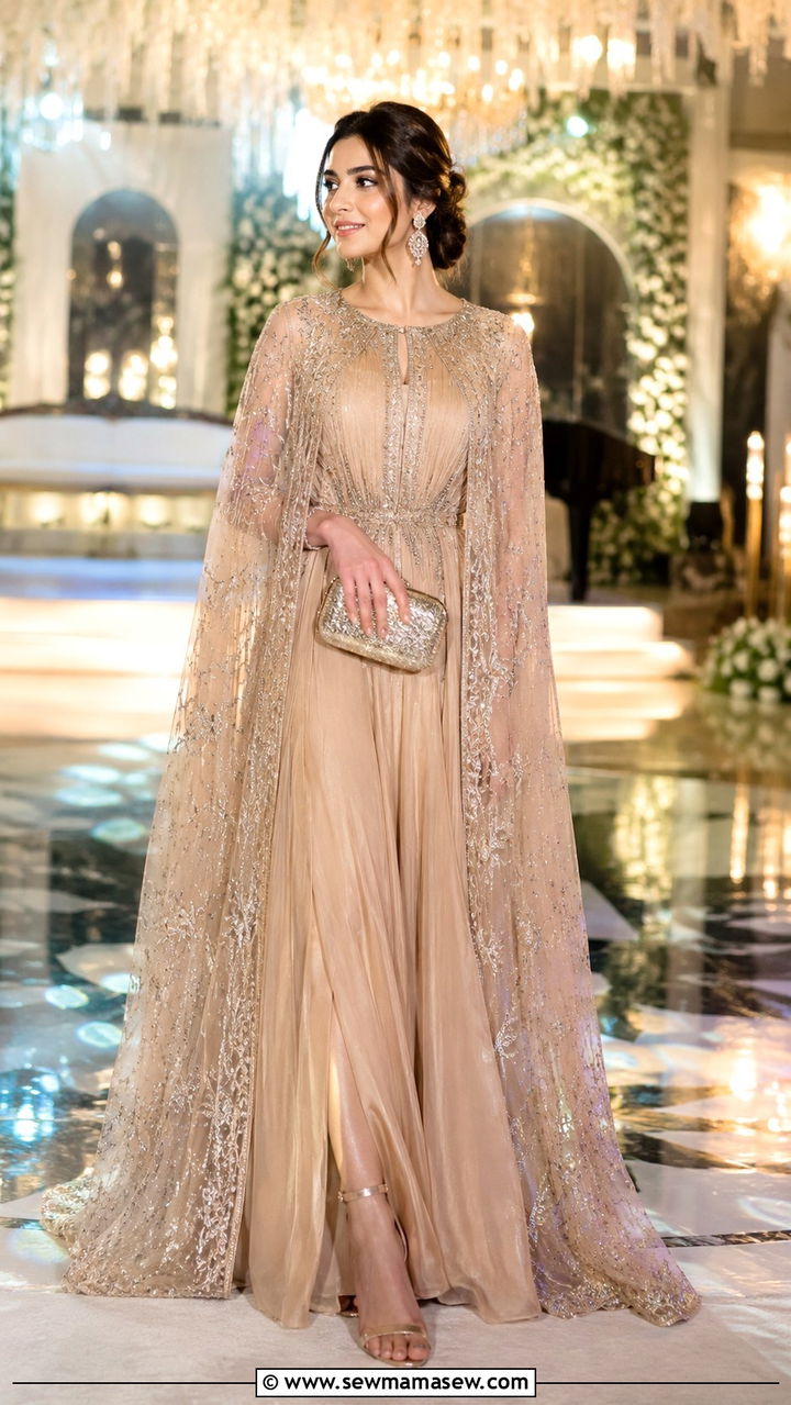 Pakistani Sangeet cape style dress - 25 Wedding guest outfit ideas Pakistani wedding