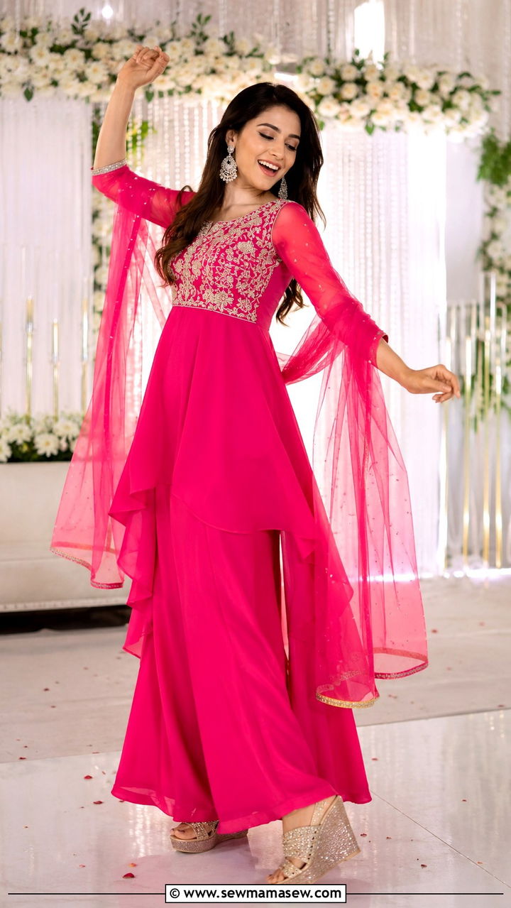 Pakistani Sangeet kurti with palazzo pants - 25 Wedding guest outfit ideas Pakistani wedding