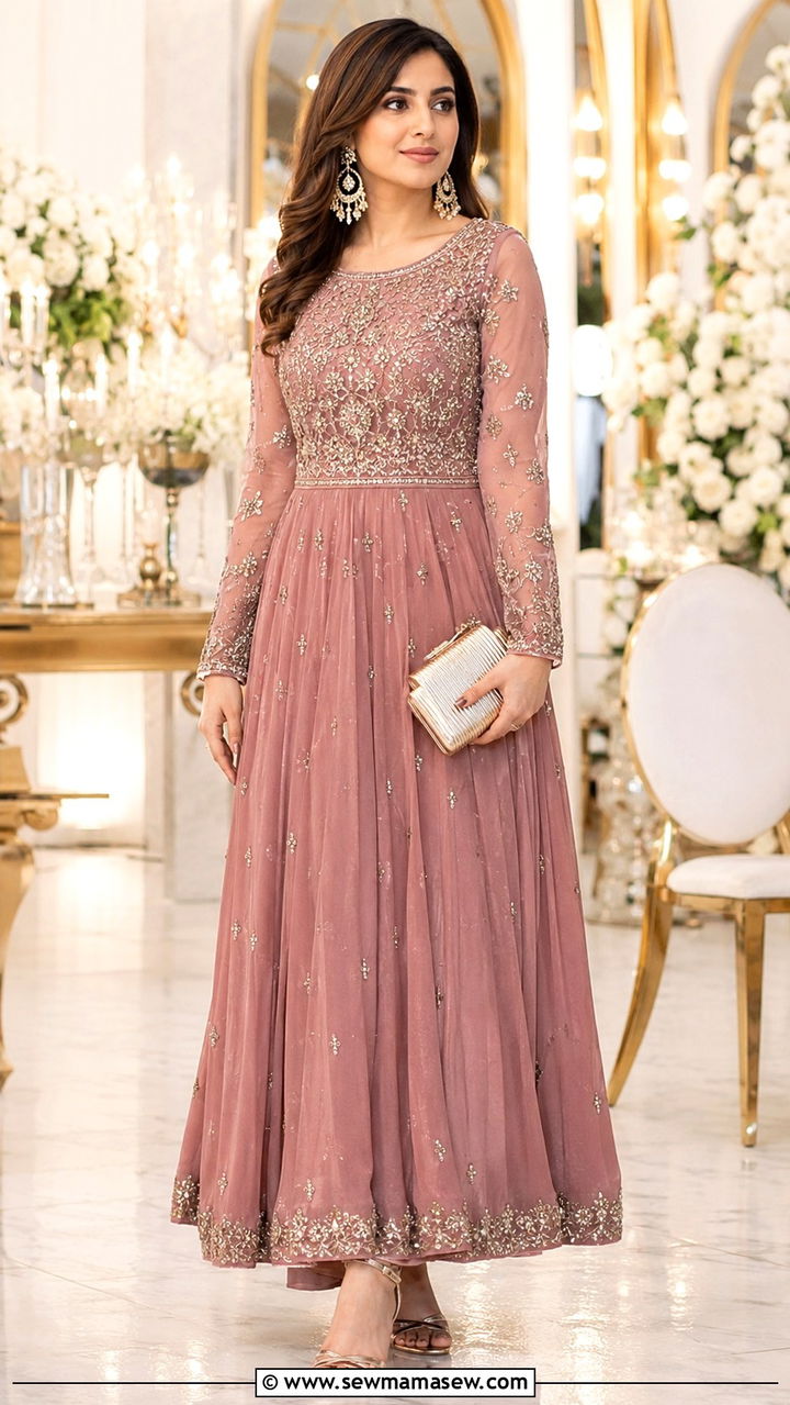 Pakistani Walima embellished maxi dress - 25 Wedding guest outfit ideas Pakistani wedding