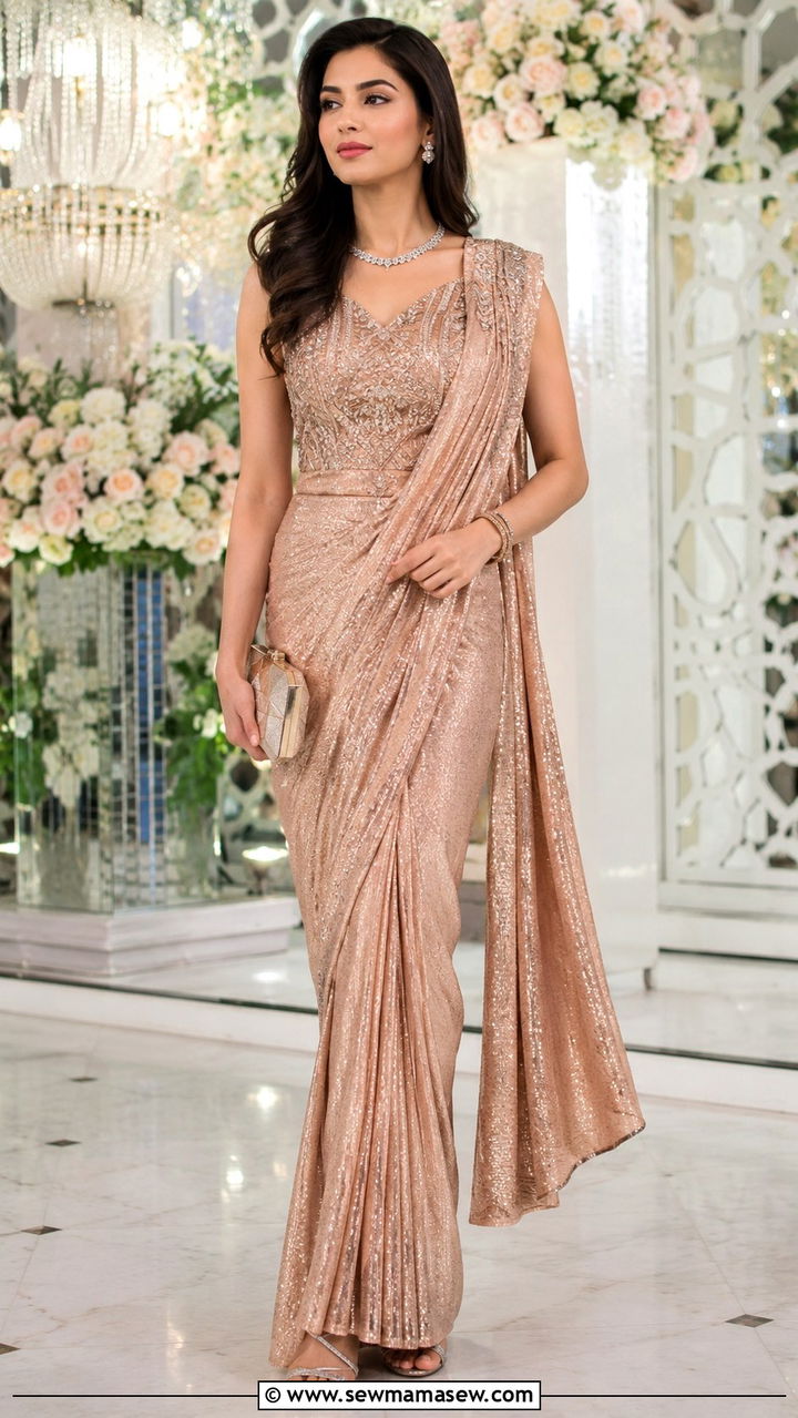 Pakistani Walima pre draped saree - 25 Wedding guest outfit ideas Pakistani wedding