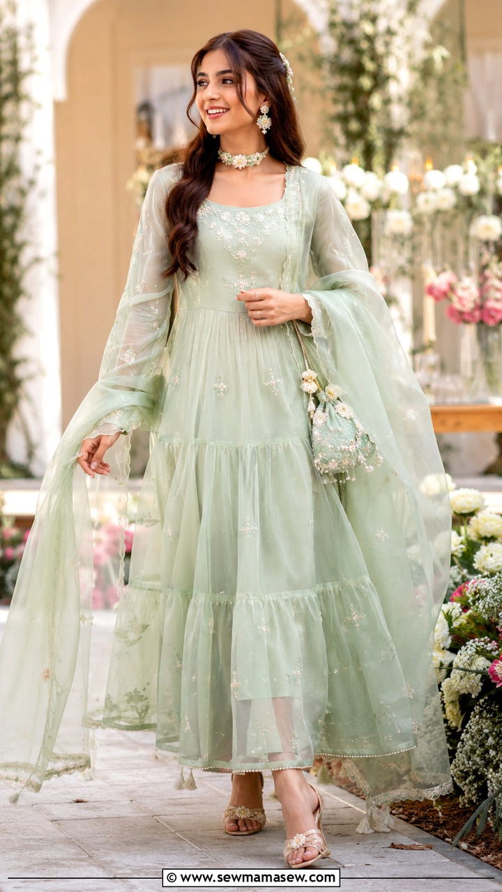 Pakistani reception organza frock maxi - 25 Wedding guest outfit ideas Pakistani wedding