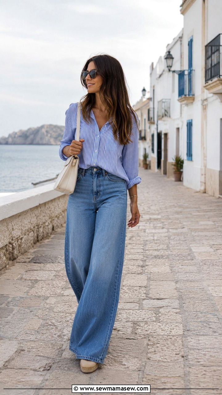 Palazzo Jeans And Striped Shirt Spring Outfit - 20 Put together spring outfit ideas 2026